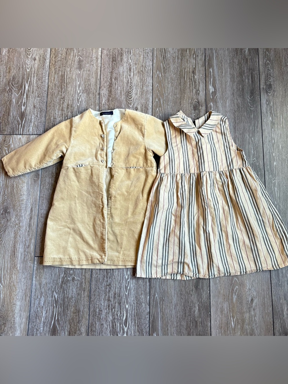 Vintage Burberry Girls Dress & Coat Set Nova Check Beige Size 3